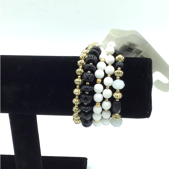A&I White, Black & Gold Stretch Bracelets Set of 5 - Picture 1 of 2